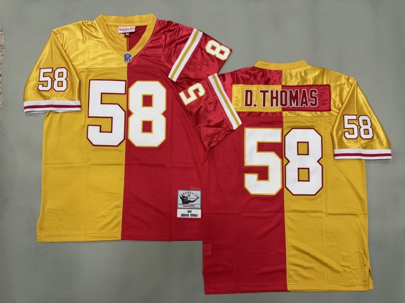 Men 2025 Kansas City Chiefs #58 D.Thomas red yellow Throwback Limited NFL Jersey style 001